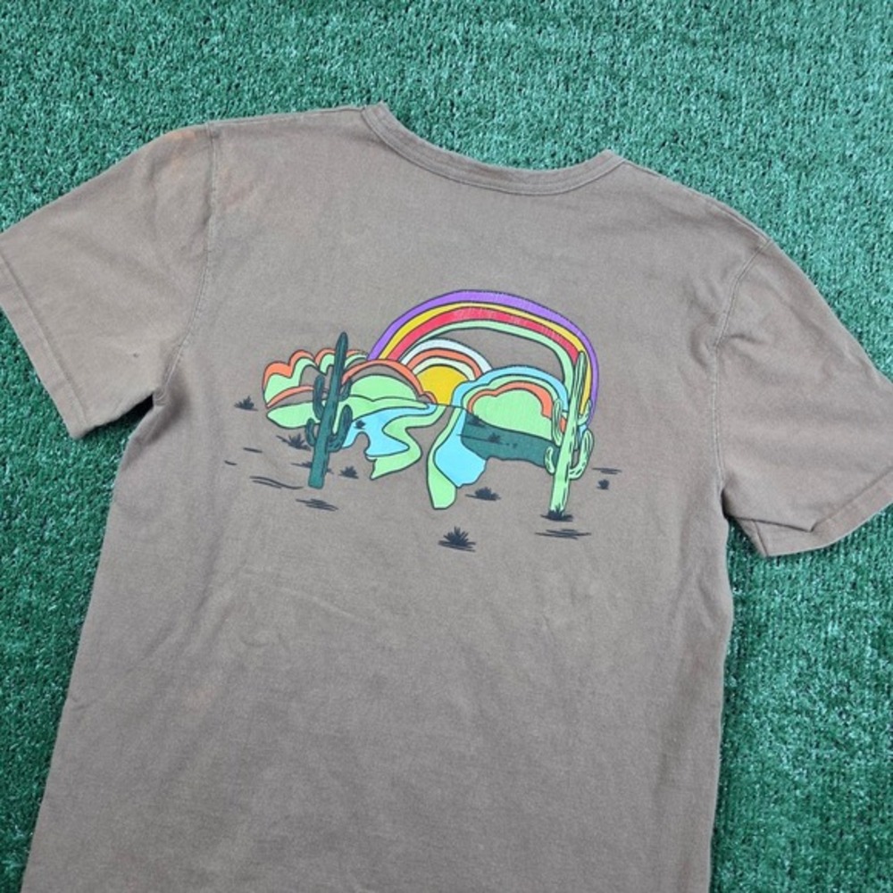 Champion Mens Desert Graphic T-Shirt Brown Rainbow Cactus Script Logo Small